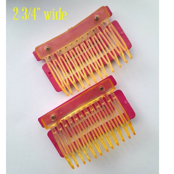 1990s Vintage Nostalgia Y2k 2 Pink Yellow Side Comb Barrettes - Picture 2 of 2